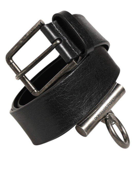 Dolce & Gabbana Black Leather Side Rings Brass Buckle Belt by Dolce & Gabbana