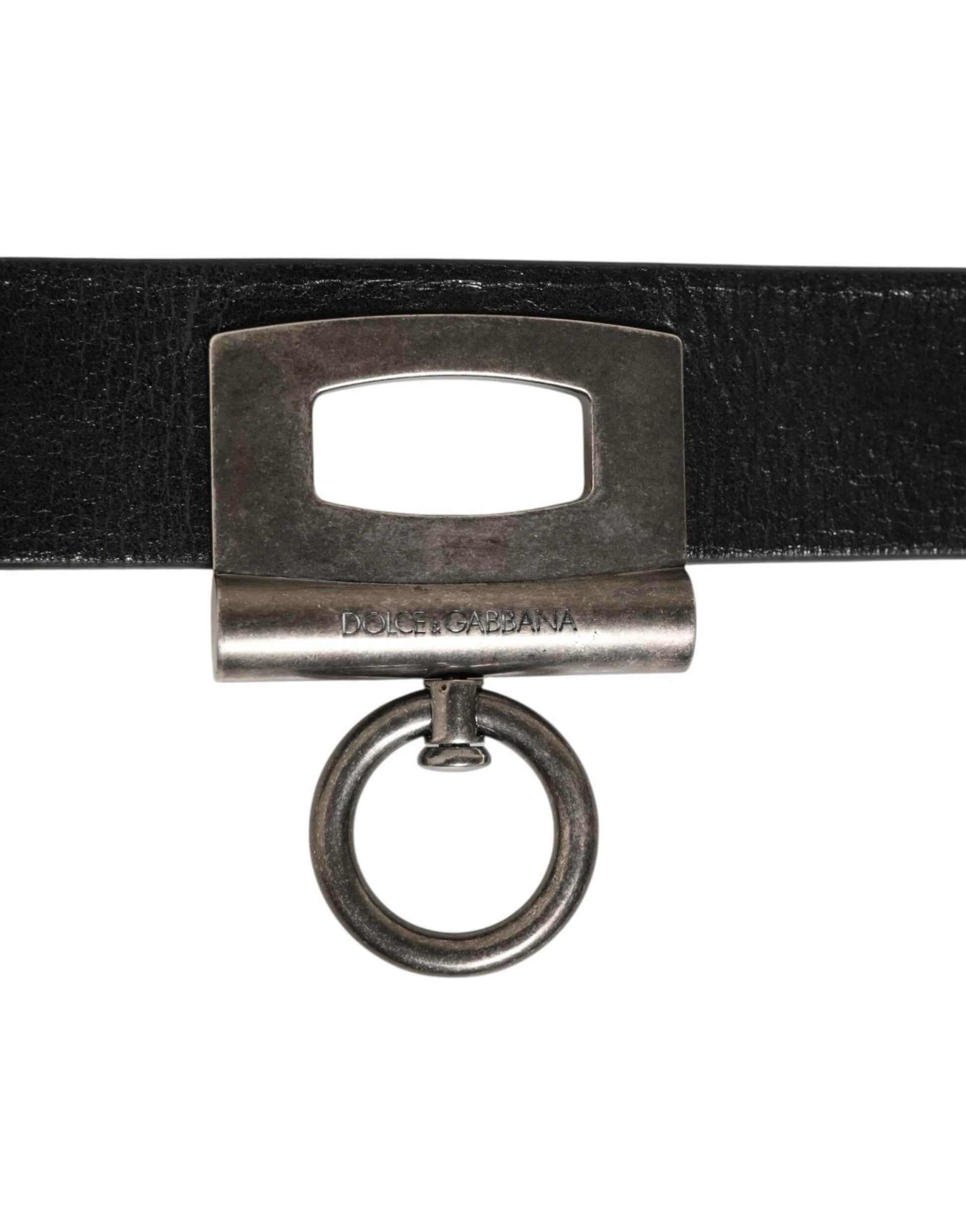 Dolce & Gabbana Black Leather Side Rings Brass Buckle Belt by Dolce & Gabbana