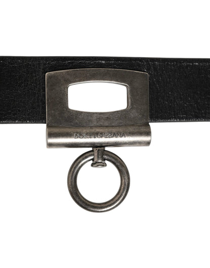 Dolce & Gabbana Black Leather Side Rings Brass Buckle Belt by Dolce & Gabbana