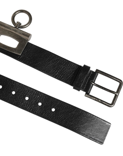 Dolce & Gabbana Black Leather Side Rings Brass Buckle Belt by Dolce & Gabbana