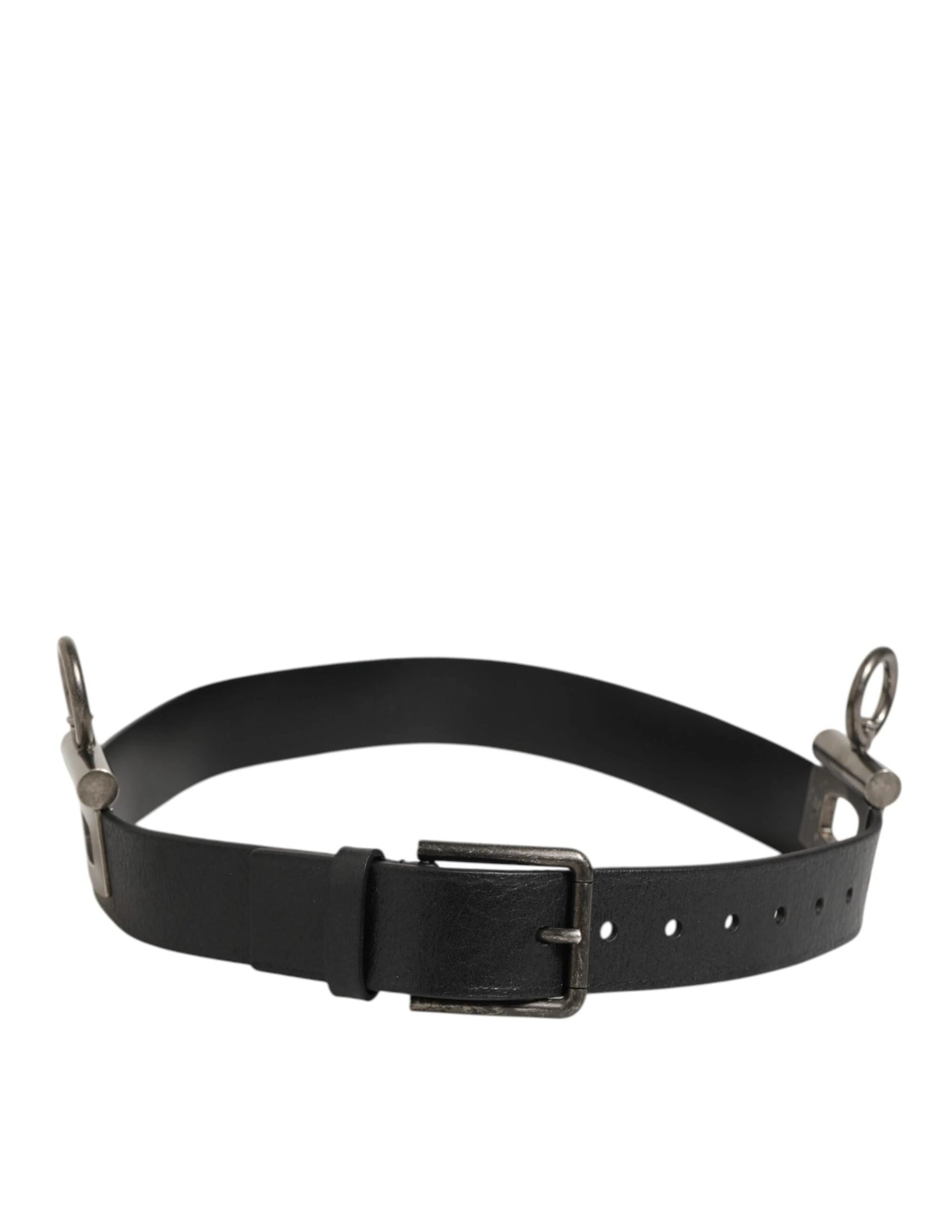 Dolce & Gabbana Black Leather Side Rings Brass Buckle Belt by Dolce & Gabbana
