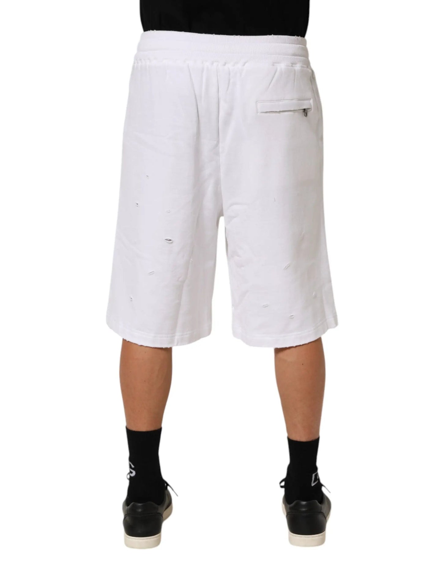 Dolce & Gabbana White Cotton Ripped Bermuda Sweatpants Shorts by Dolce & Gabbana