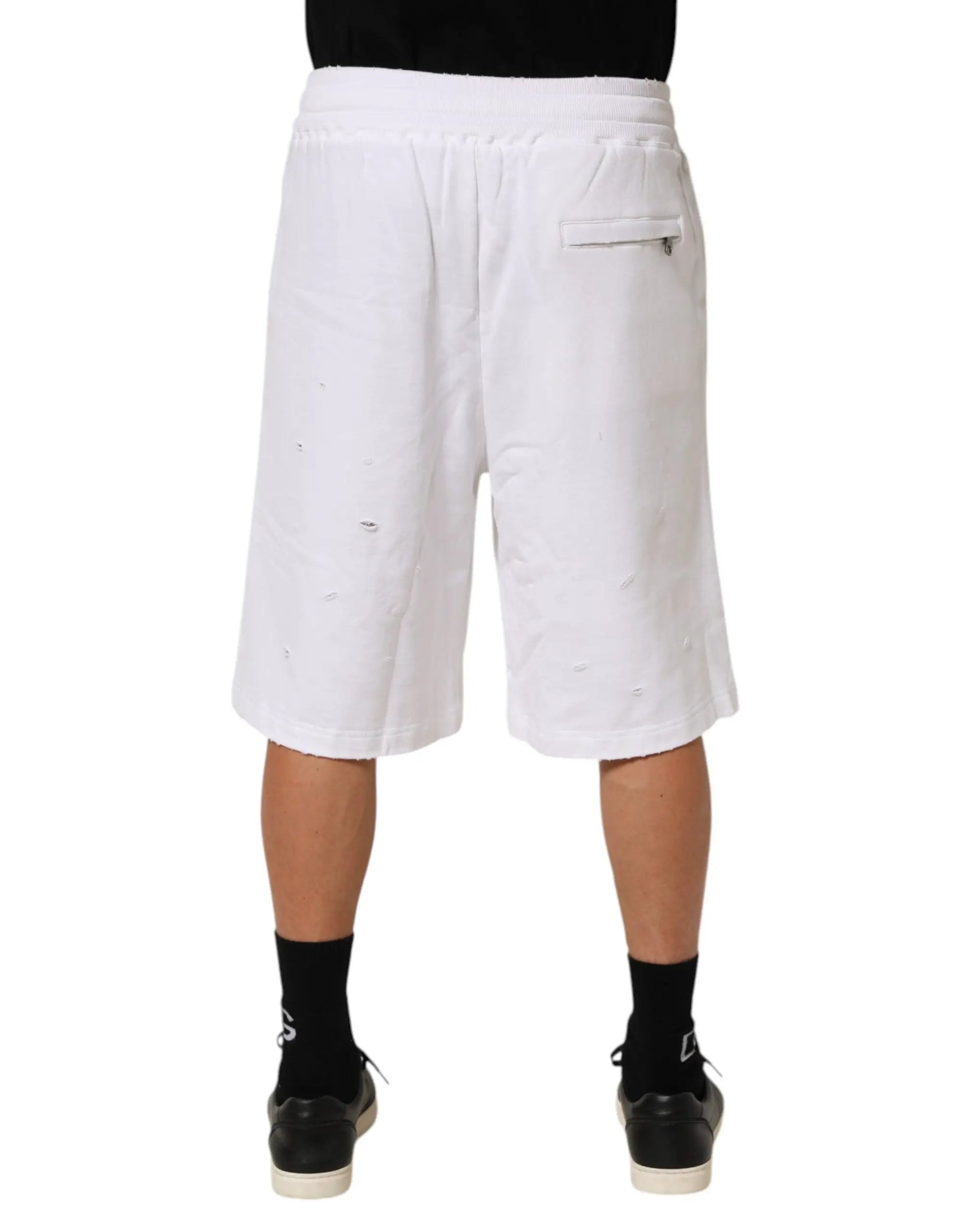 Dolce & Gabbana White Cotton Ripped Bermuda Sweatpants Shorts by Dolce & Gabbana