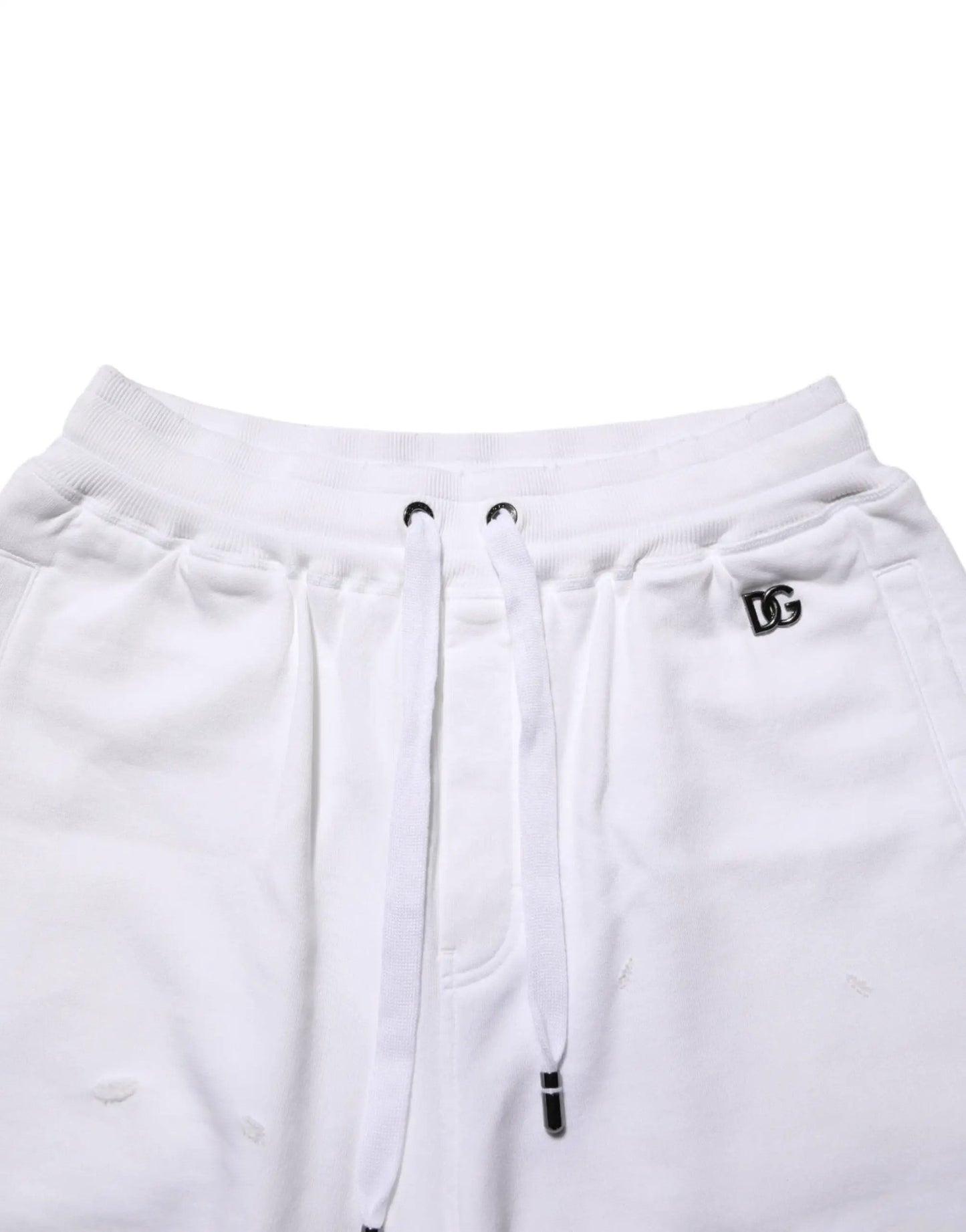 Dolce & Gabbana White Cotton Ripped Bermuda Sweatpants Shorts by Dolce & Gabbana