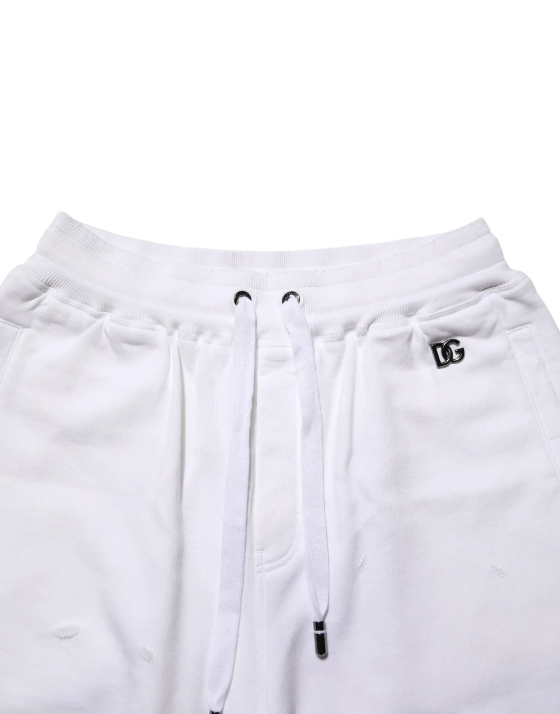 Dolce & Gabbana White Cotton Ripped Bermuda Sweatpants Shorts by Dolce & Gabbana