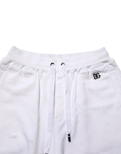 Dolce & Gabbana White Cotton Ripped Bermuda Sweatpants Shorts by Dolce & Gabbana
