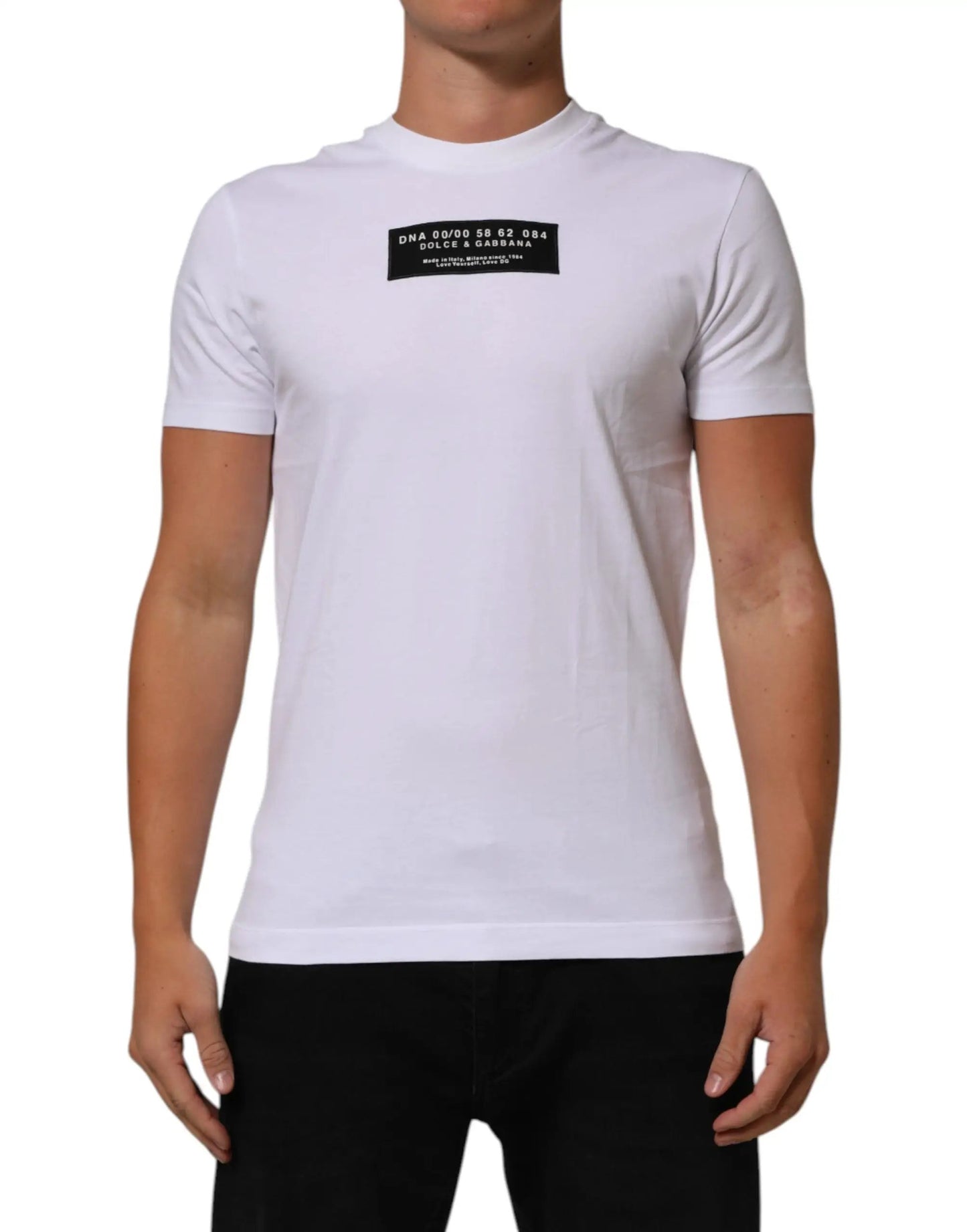 Dolce & Gabbana White Cotton Logo Print Crew Neck Men T-shirt by Dolce & Gabbana