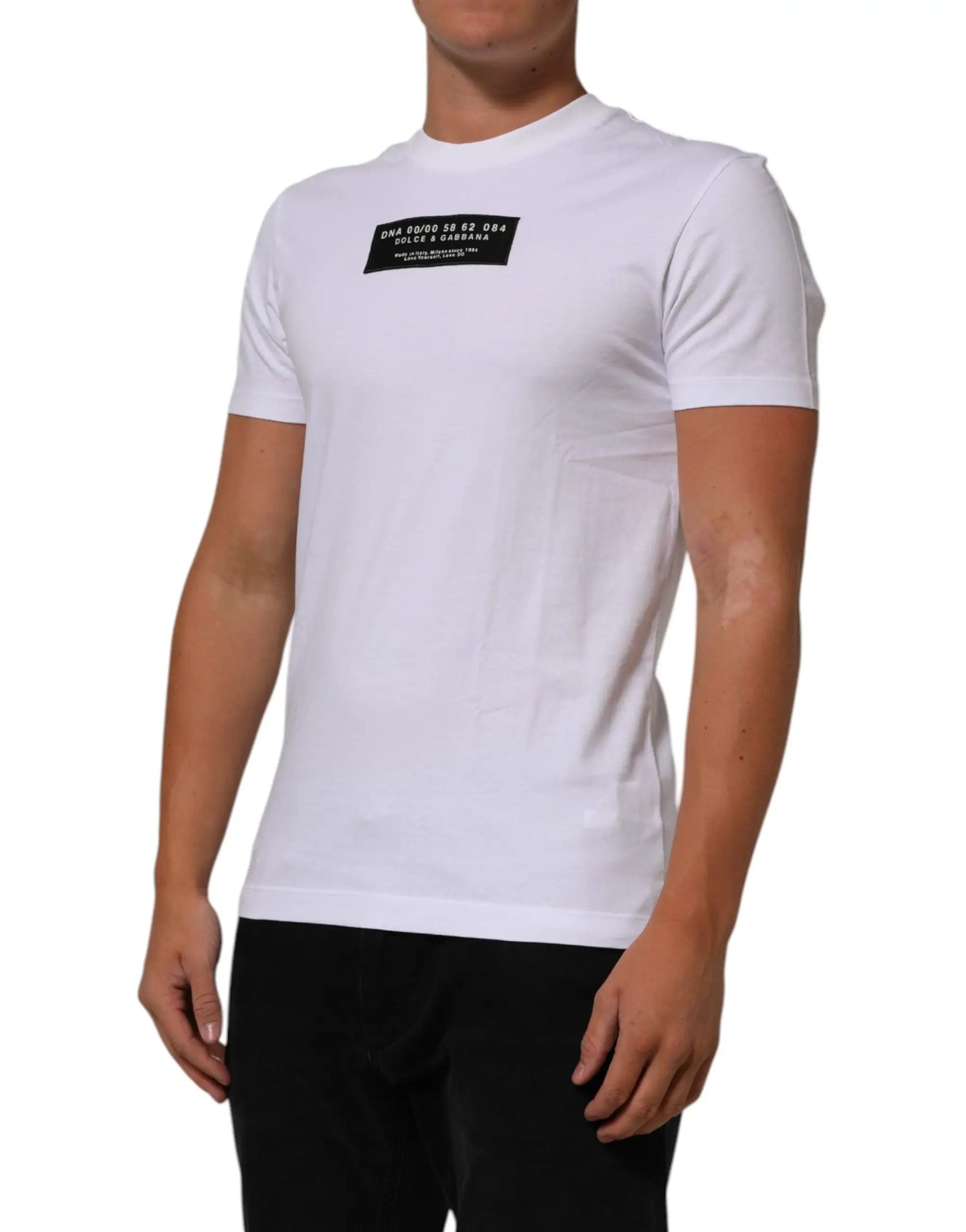 Dolce & Gabbana White Cotton Logo Print Crew Neck Men T-shirt by Dolce & Gabbana