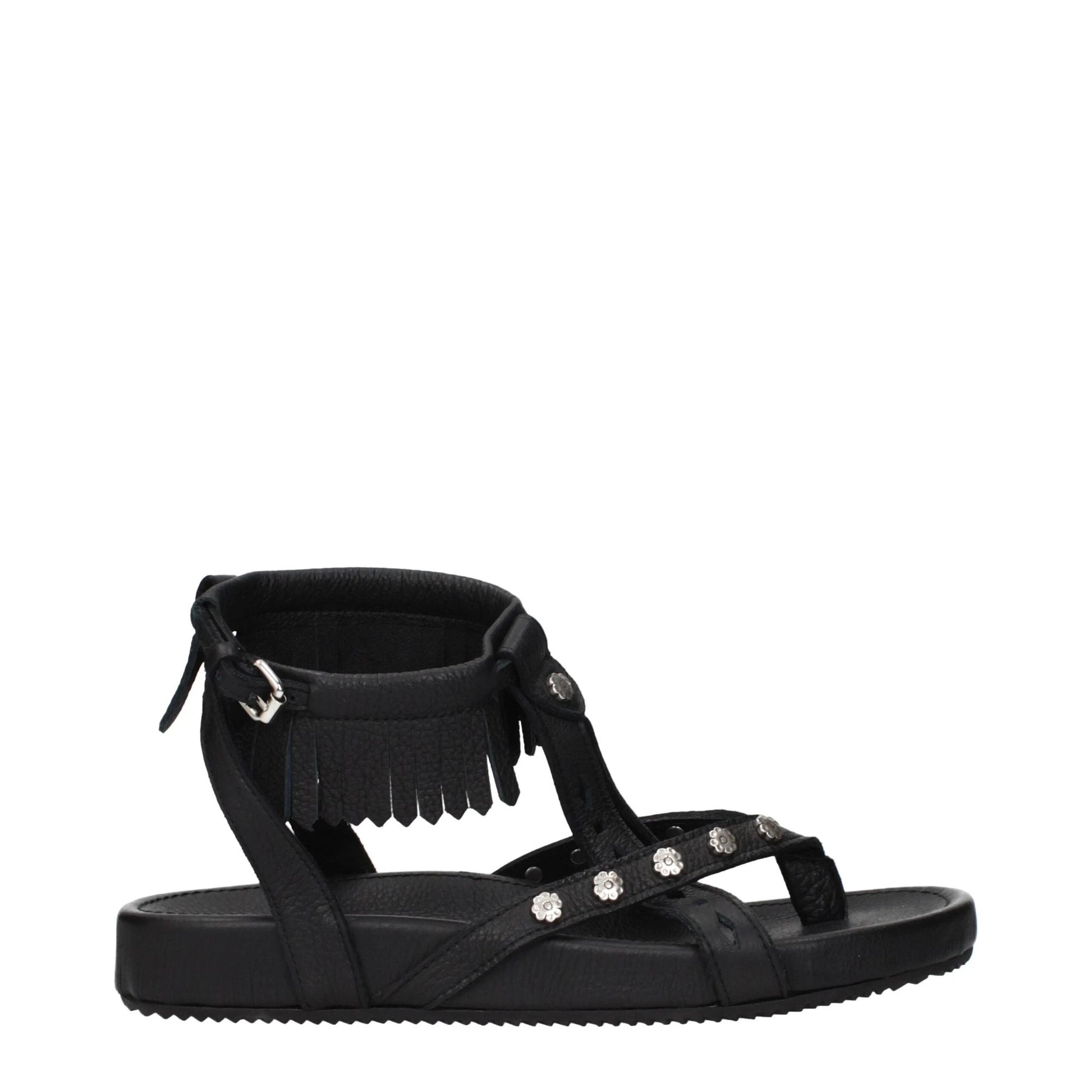 Isabel Marant Black Leather Flat Sandals by Isabel Marant