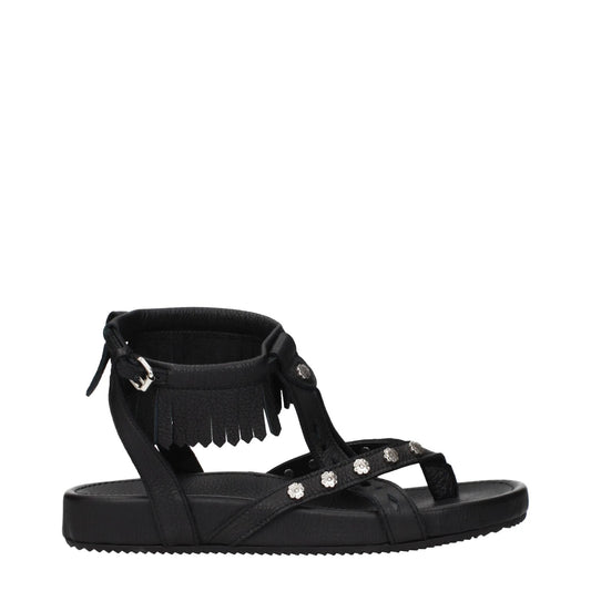 Isabel Marant Black Leather Flat Sandals by Isabel Marant