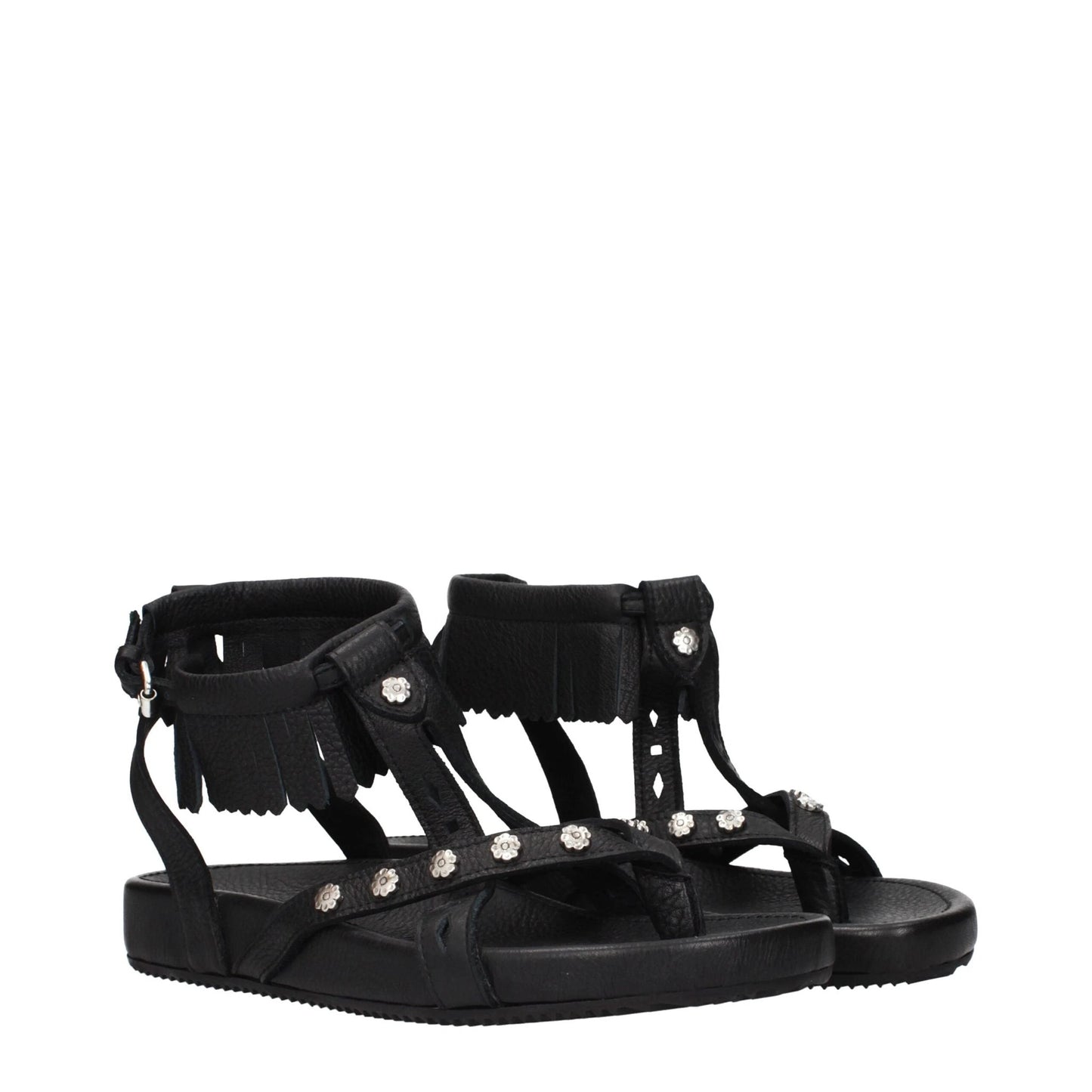 Isabel Marant Black Leather Flat Sandals by Isabel Marant