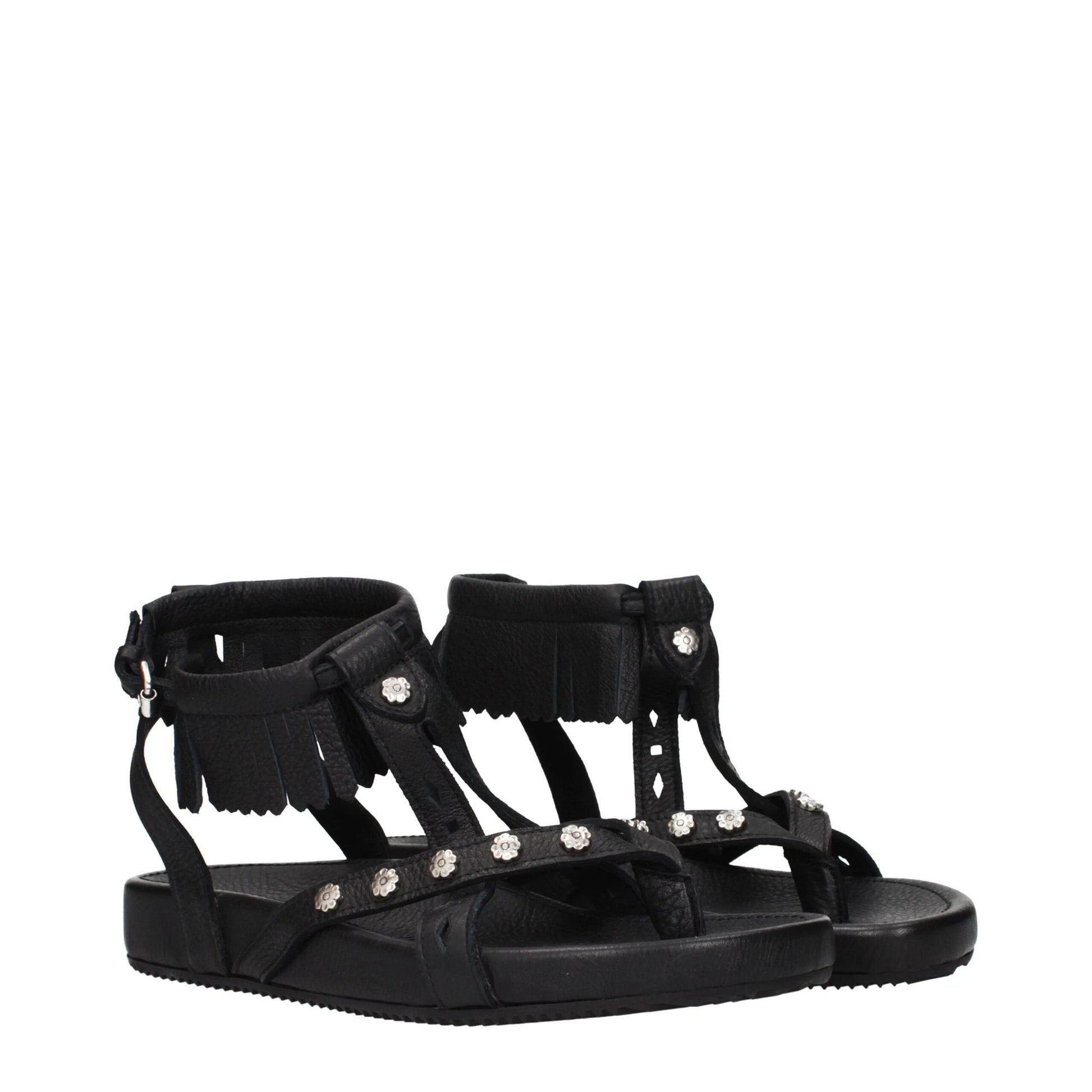 Isabel Marant Black Leather Flat Sandals by Isabel Marant
