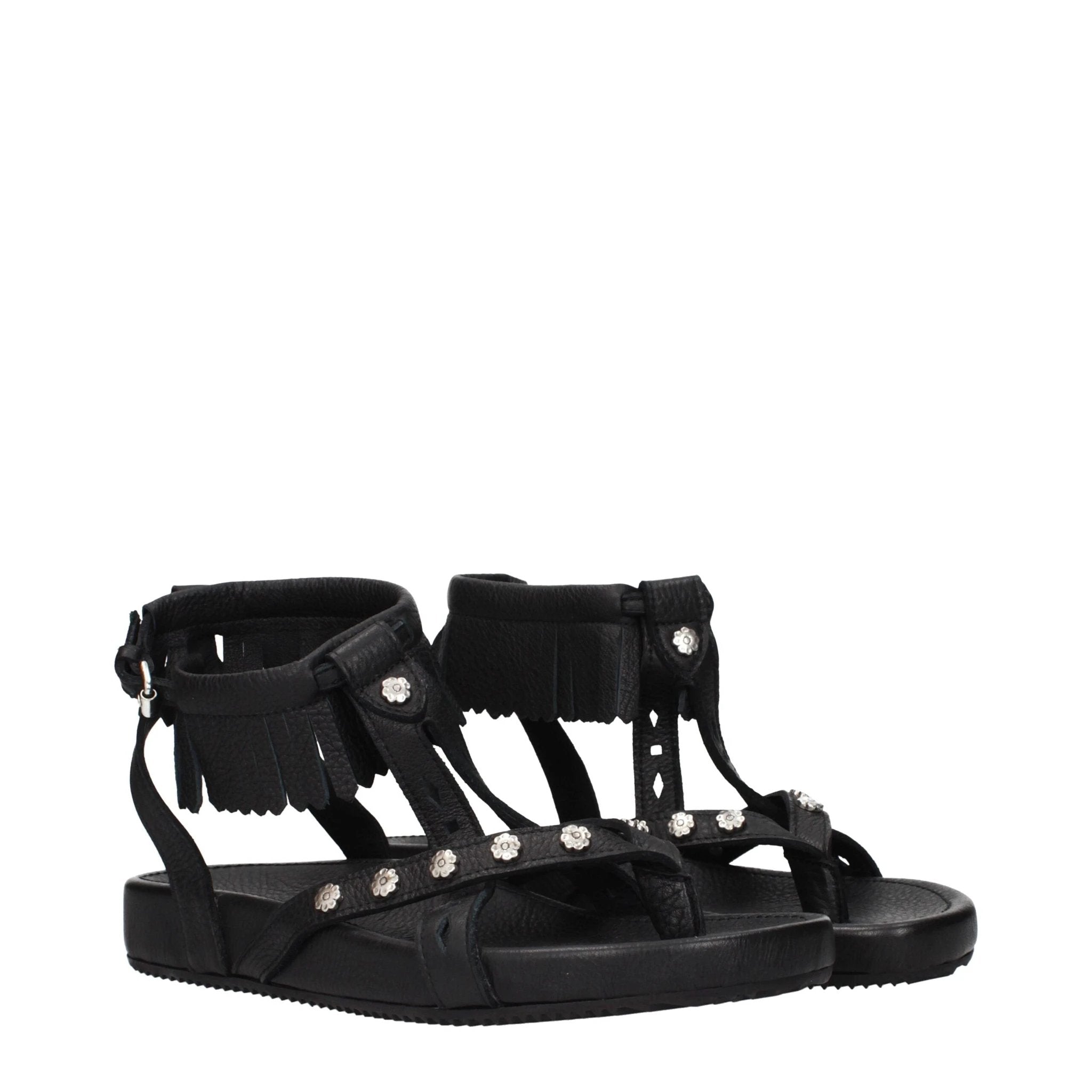 Isabel Marant Black Leather Flat Sandals by Isabel Marant