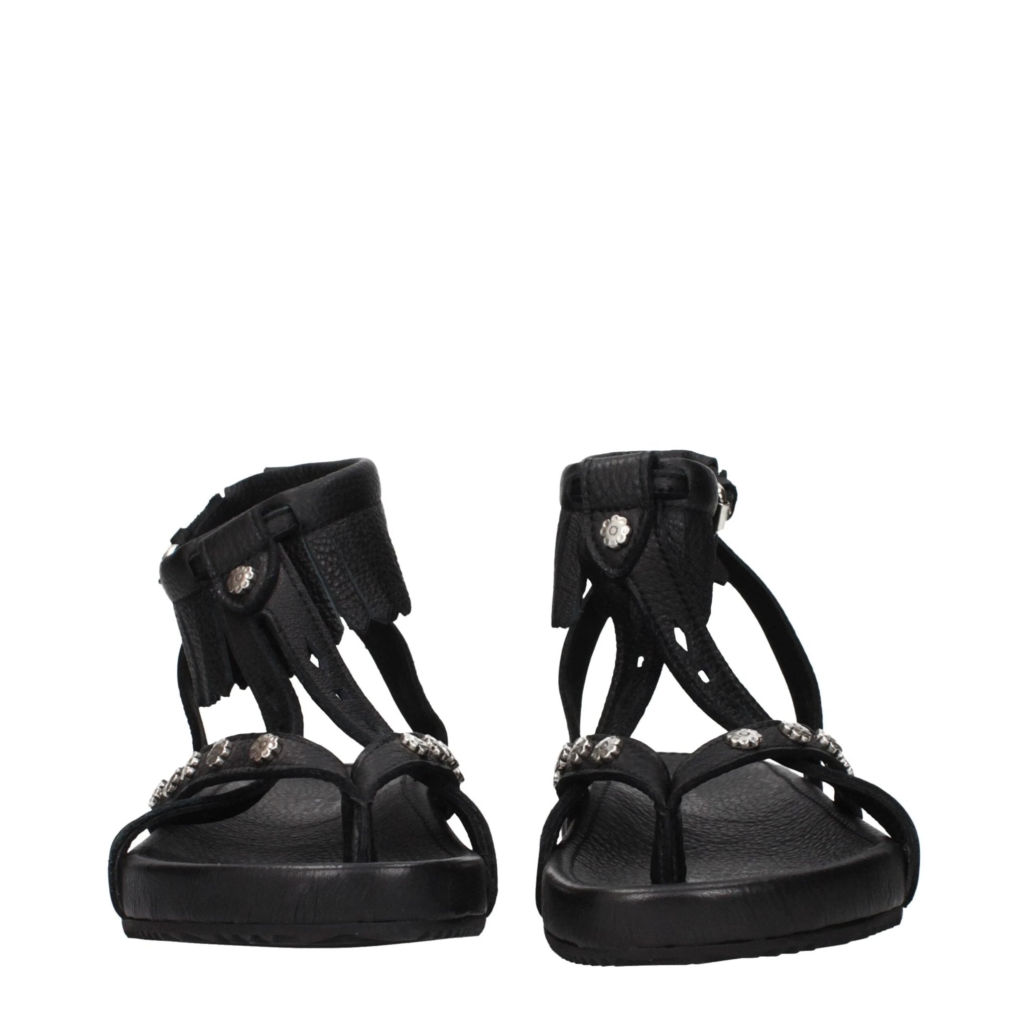 Isabel Marant Black Leather Flat Sandals by Isabel Marant