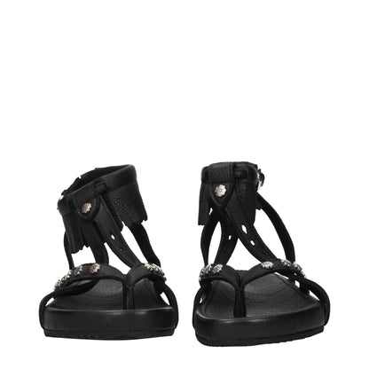 Isabel Marant Black Leather Flat Sandals by Isabel Marant