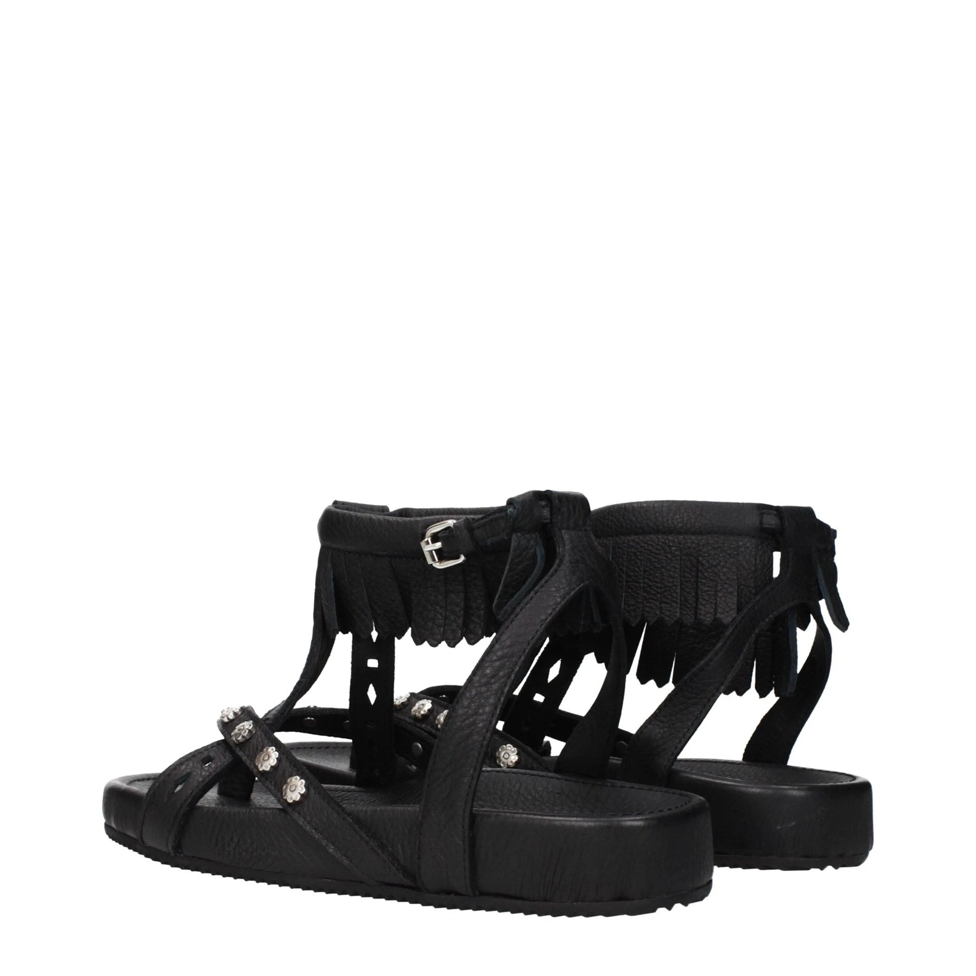 Isabel Marant Black Leather Flat Sandals by Isabel Marant