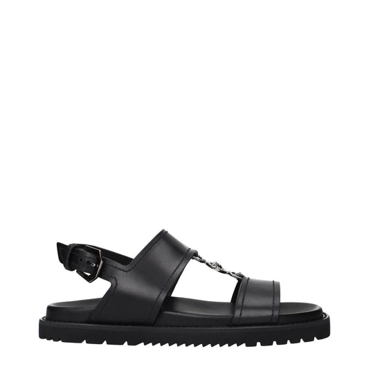Versace Black Leather Flat Sandals by Versace