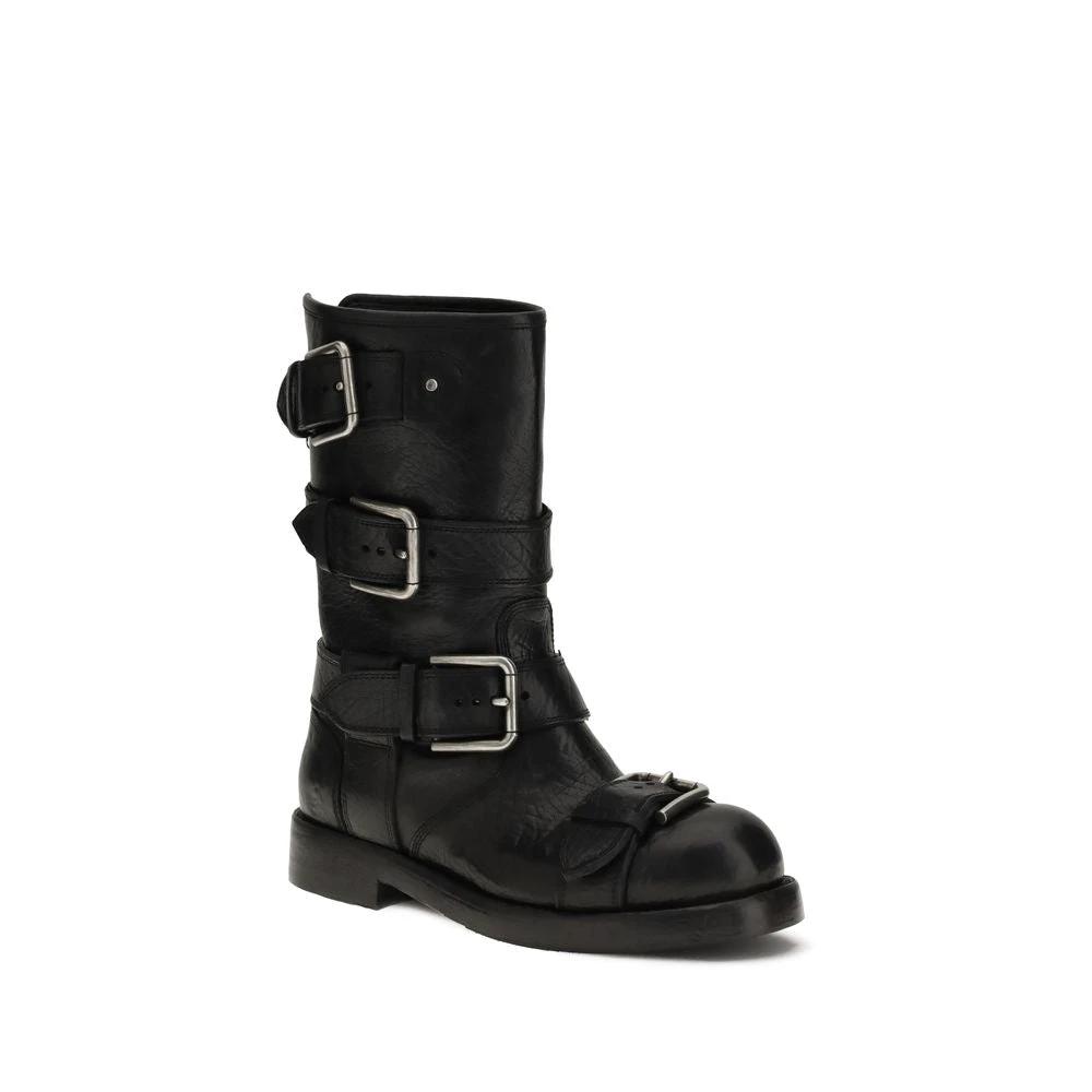 Dolce & Gabbana Black Calf Leather Bos Taurus Lace-Up Boots by Dolce & Gabbana