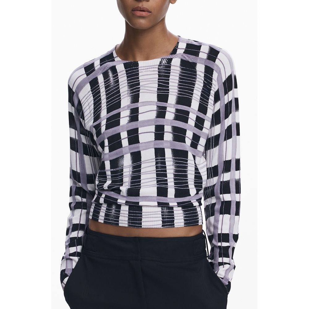 Pull Desigual femme col rond en viscose blanc – DE-40321