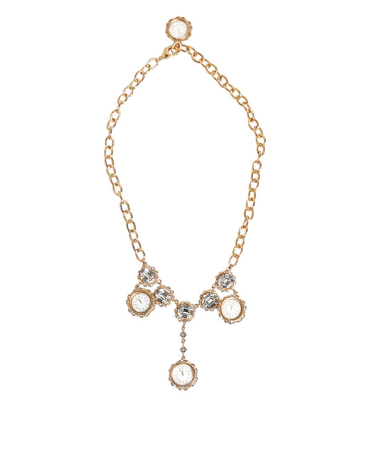 Collier Dolce & Gabbana à pendentifs horloge et cristaux en laiton doré – SMY11342