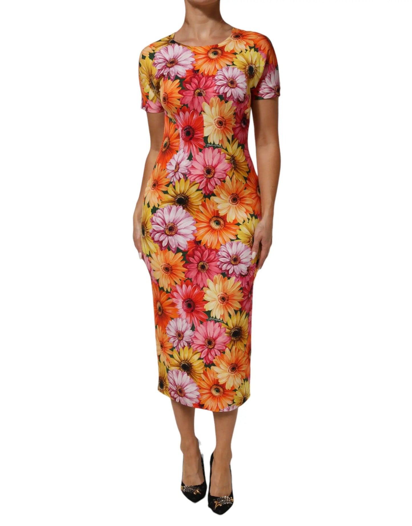Dolce & Gabbana Multicolor Floral Print SilkSheath Midi Dress by Dolce & Gabbana