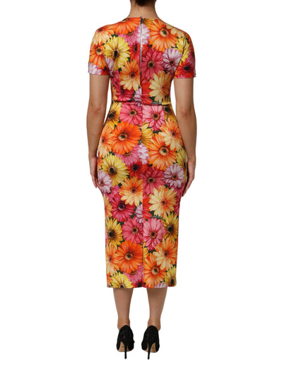 Dolce & Gabbana Multicolor Floral Print SilkSheath Midi Dress by Dolce & Gabbana