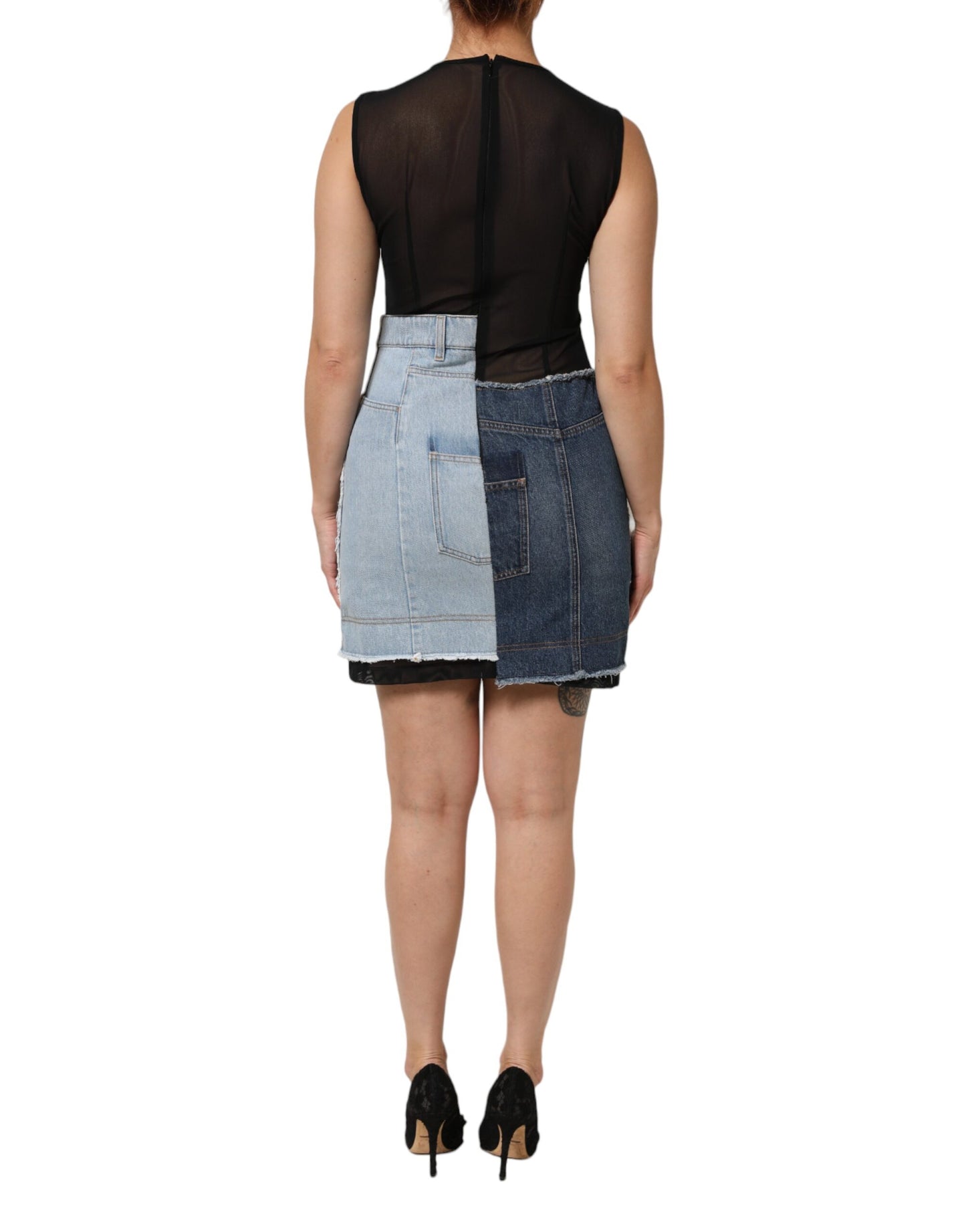 Robe mini Dolce & Gabbana Patchwork Denim Bleu Fourreau Sans Manches – Authentique | HBPS