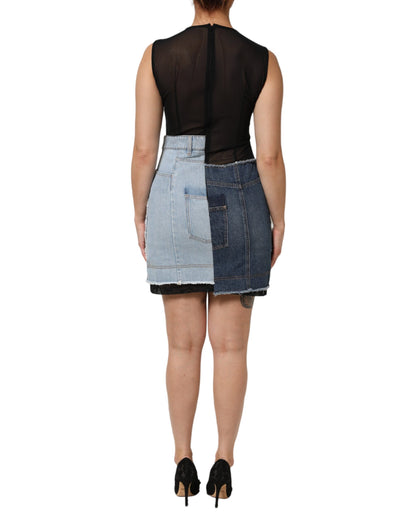 Robe mini Dolce & Gabbana Patchwork Denim Bleu Fourreau Sans Manches – Authentique | HBPS