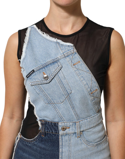 Robe mini Dolce & Gabbana Patchwork Denim Bleu Fourreau Sans Manches – Authentique | HBPS