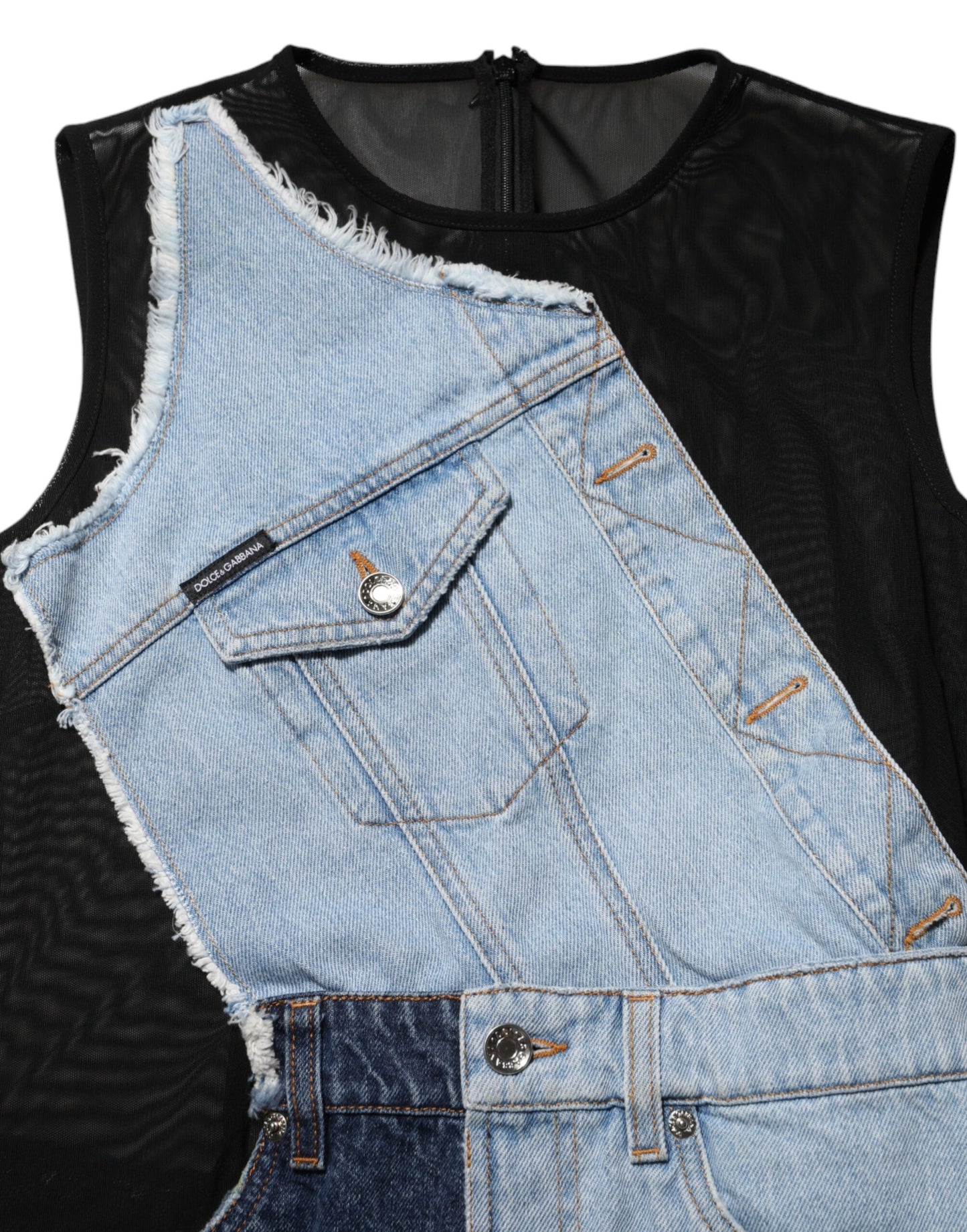 Robe mini Dolce & Gabbana Patchwork Denim Bleu Fourreau Sans Manches – Authentique | HBPS