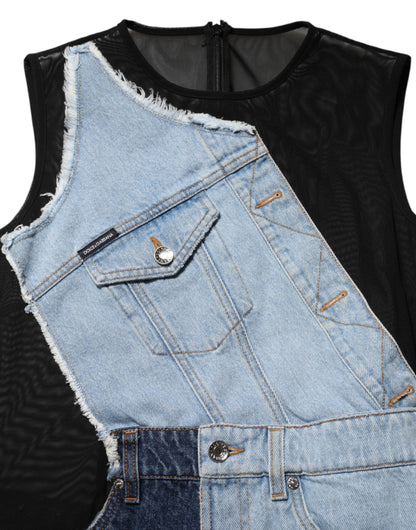 Robe mini Dolce & Gabbana Patchwork Denim Bleu Fourreau Sans Manches – Authentique | HBPS