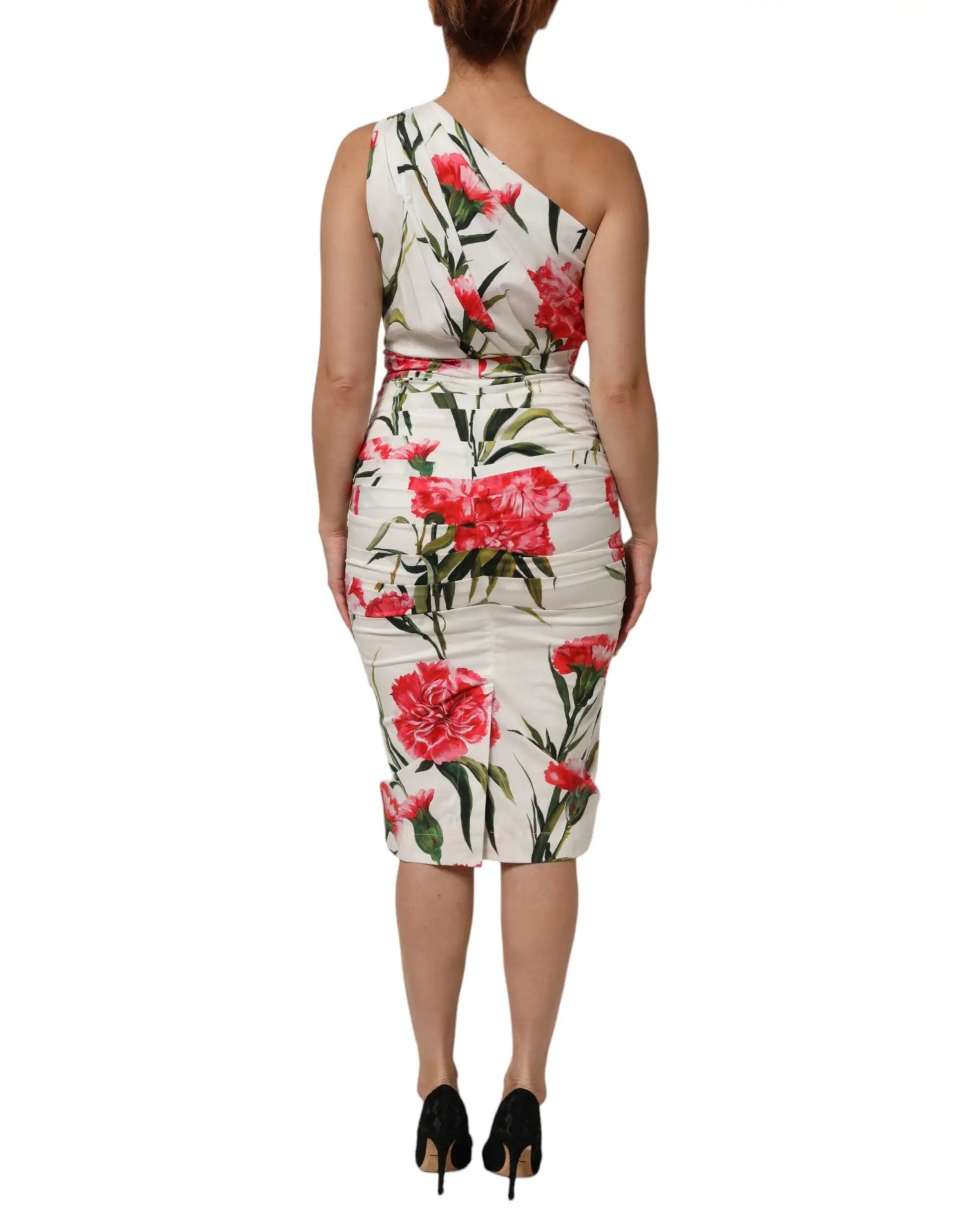 Dolce & Gabbana White Floral One Shoulder Sheath Dress by Dolce & Gabbana