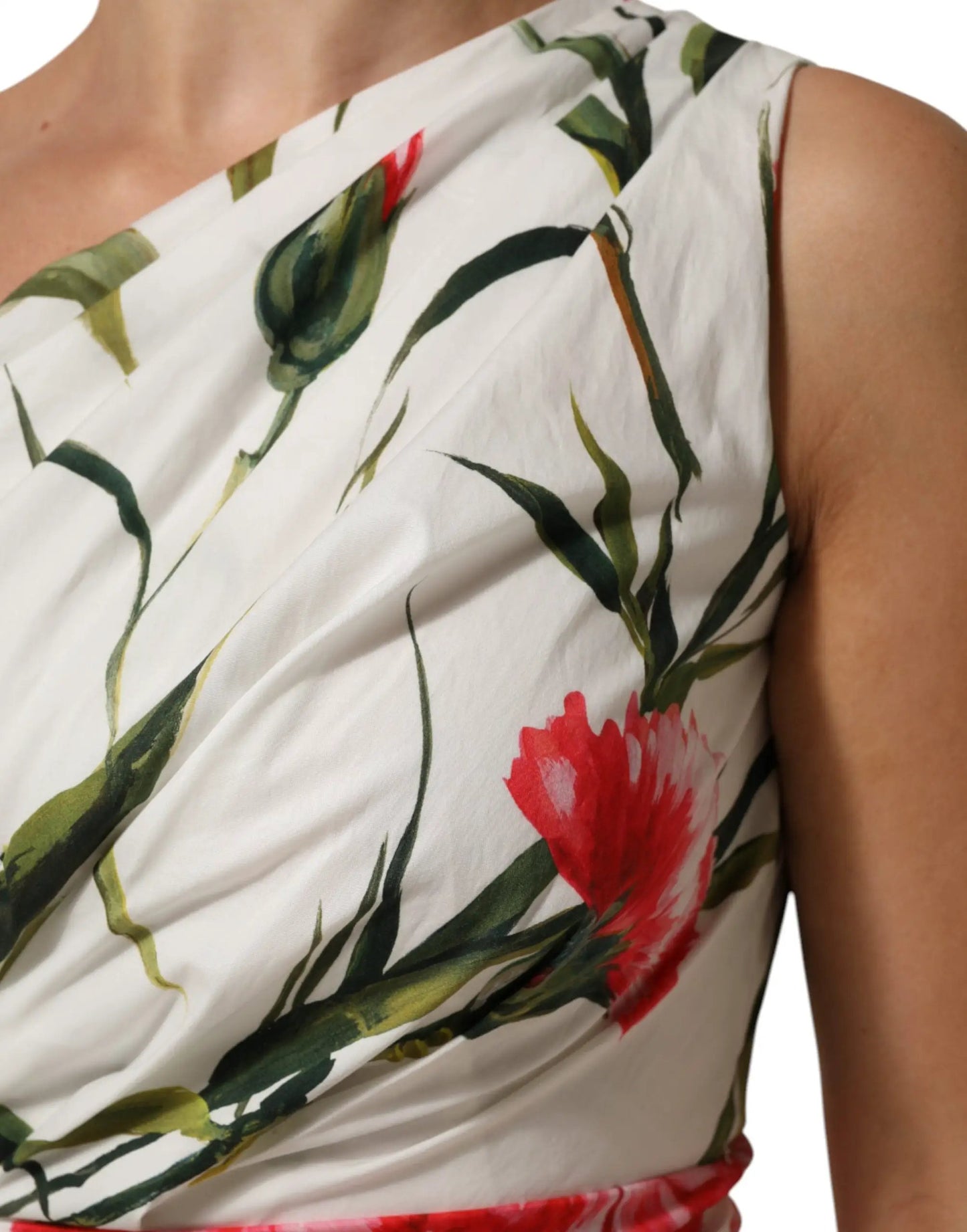 Dolce & Gabbana White Floral One Shoulder Sheath Dress by Dolce & Gabbana