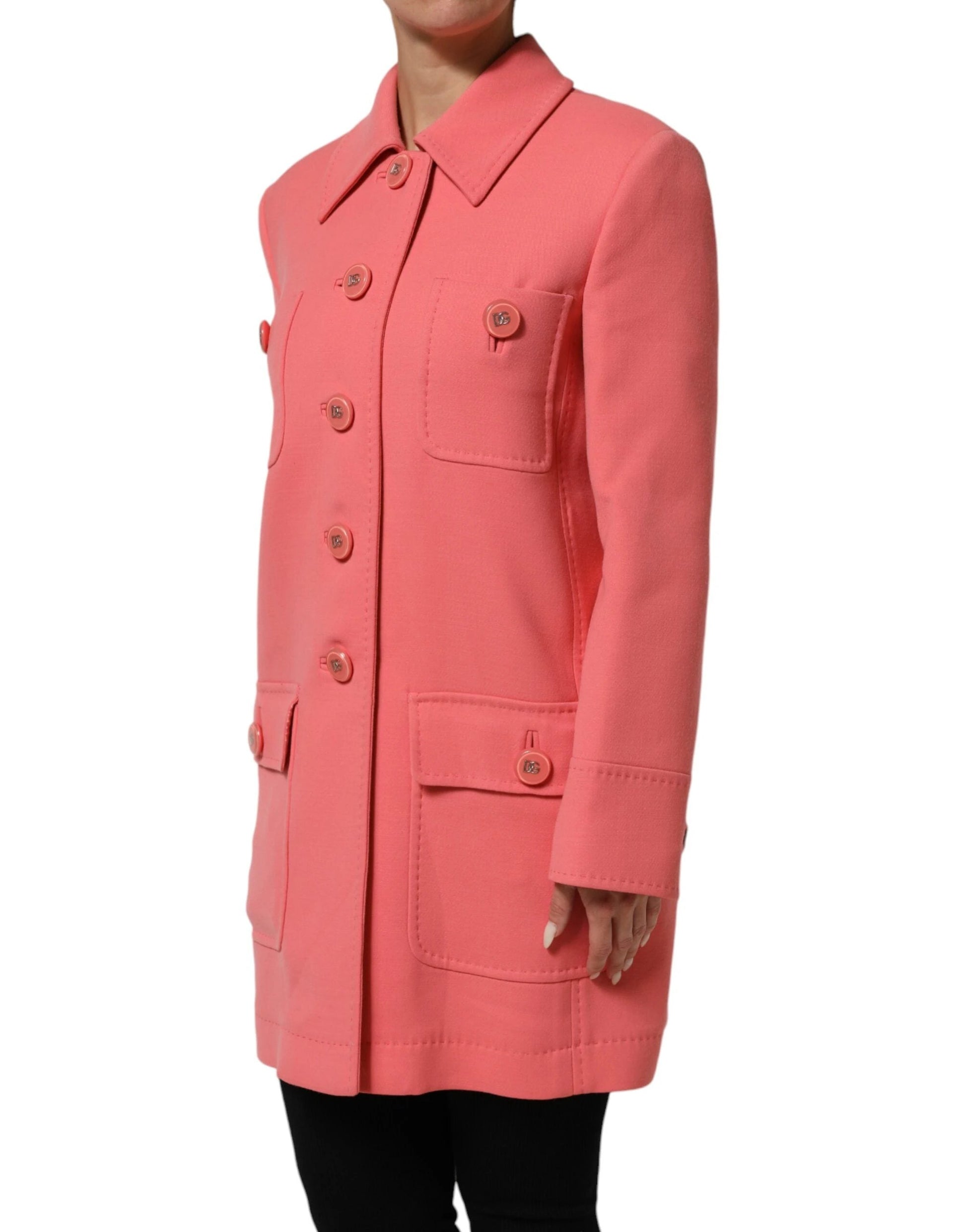Dolce & Gabbana Pink Buttoned Down Trench Coat Jacket by Dolce & Gabbana