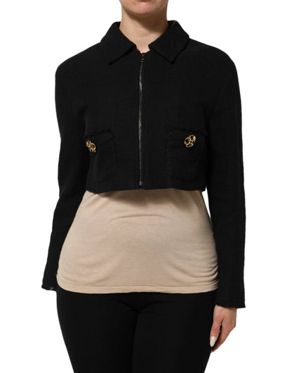 Dolce & Gabbana Black Cotton Full Zip Cropped Coat Jacket by Dolce & Gabbana
