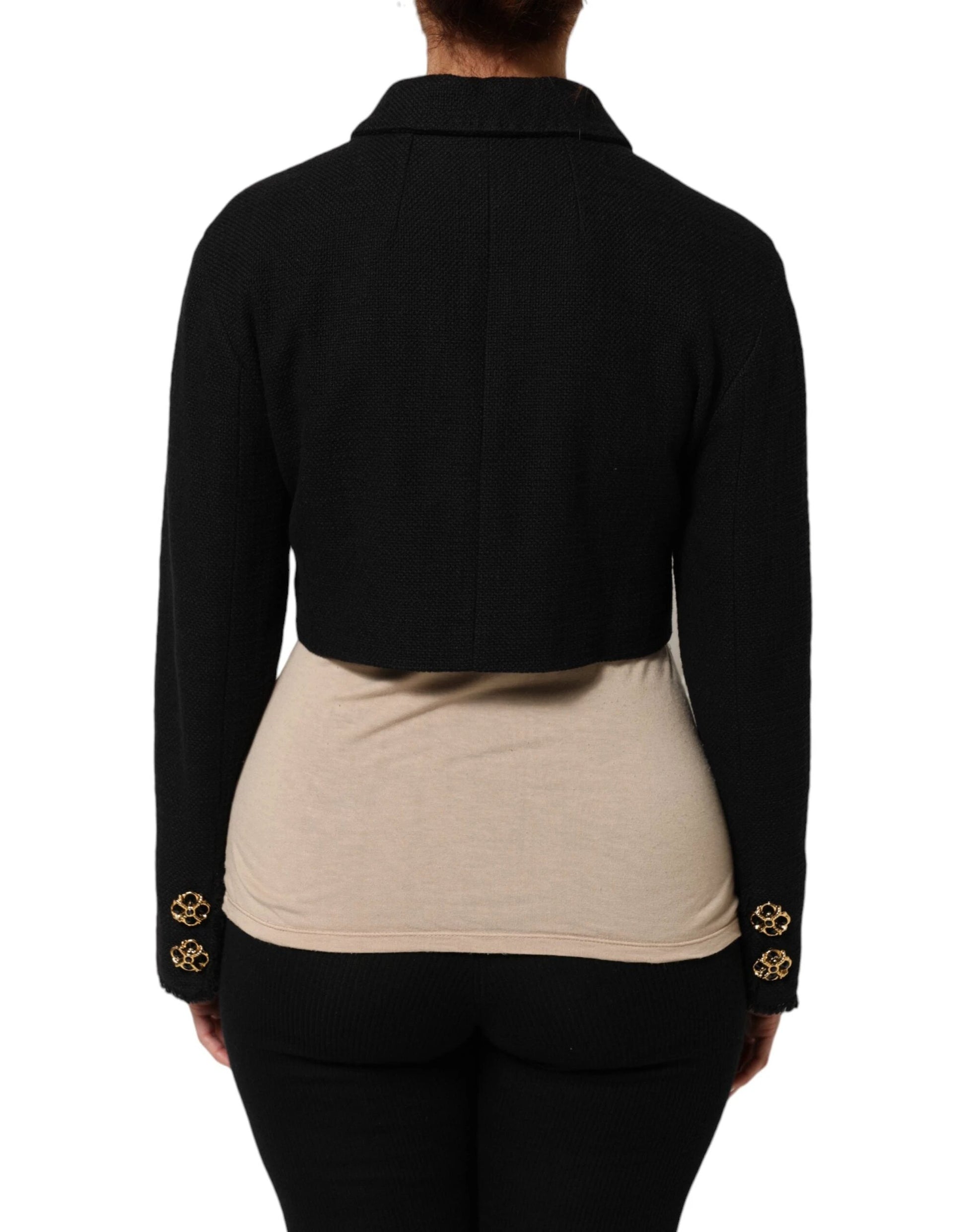 Dolce & Gabbana Black Cotton Full Zip Cropped Coat Jacket by Dolce & Gabbana