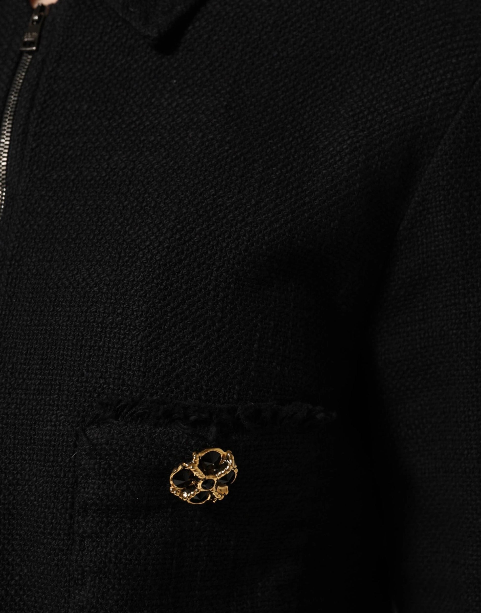 Dolce & Gabbana Black Cotton Full Zip Cropped Coat Jacket by Dolce & Gabbana