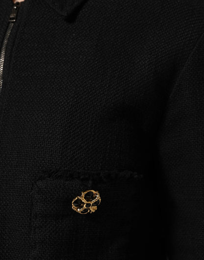 Dolce & Gabbana Black Cotton Full Zip Cropped Coat Jacket by Dolce & Gabbana