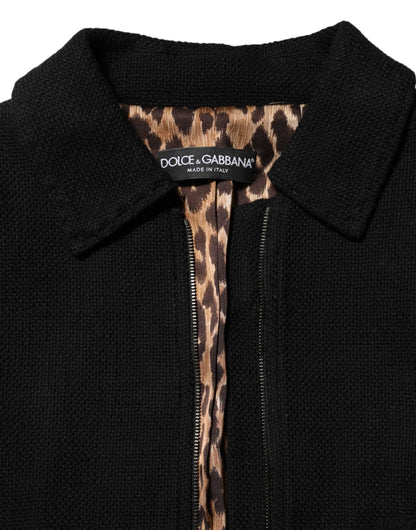 Dolce & Gabbana Black Cotton Full Zip Cropped Coat Jacket by Dolce & Gabbana