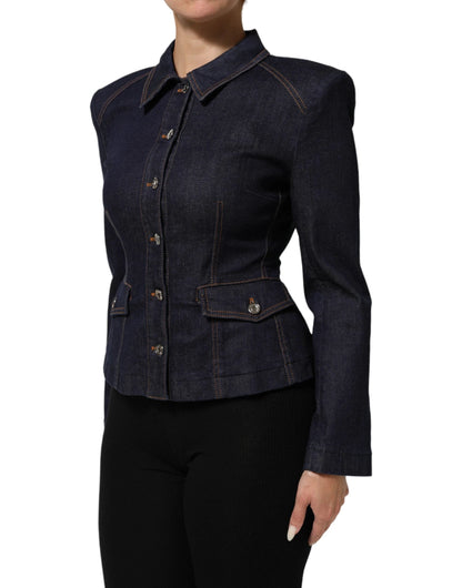 Dolce & Gabbana Dark Blue Cotton Collared Denim Coat Jacket by Dolce & Gabbana