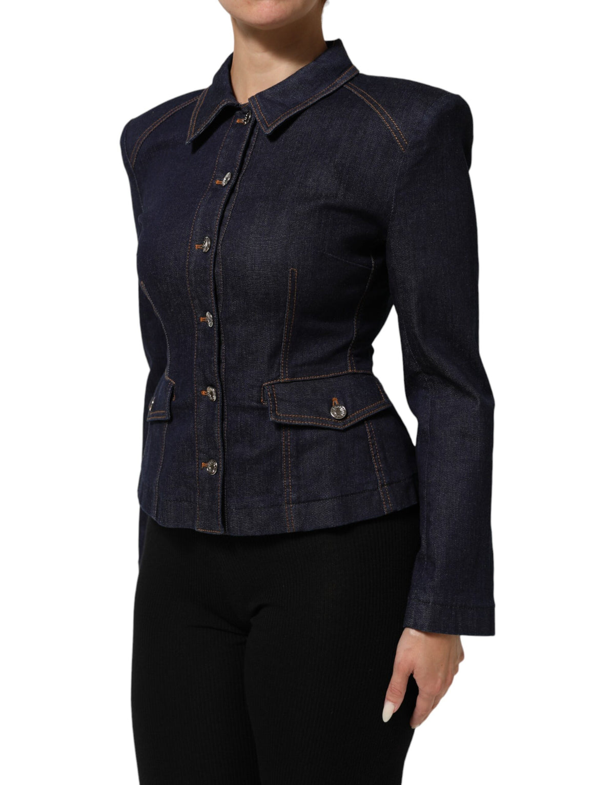 Veste en jean Dolce & Gabbana à col en coton bleu foncé – JKT41615