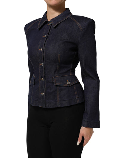 Veste en jean Dolce & Gabbana à col en coton bleu foncé – JKT41615