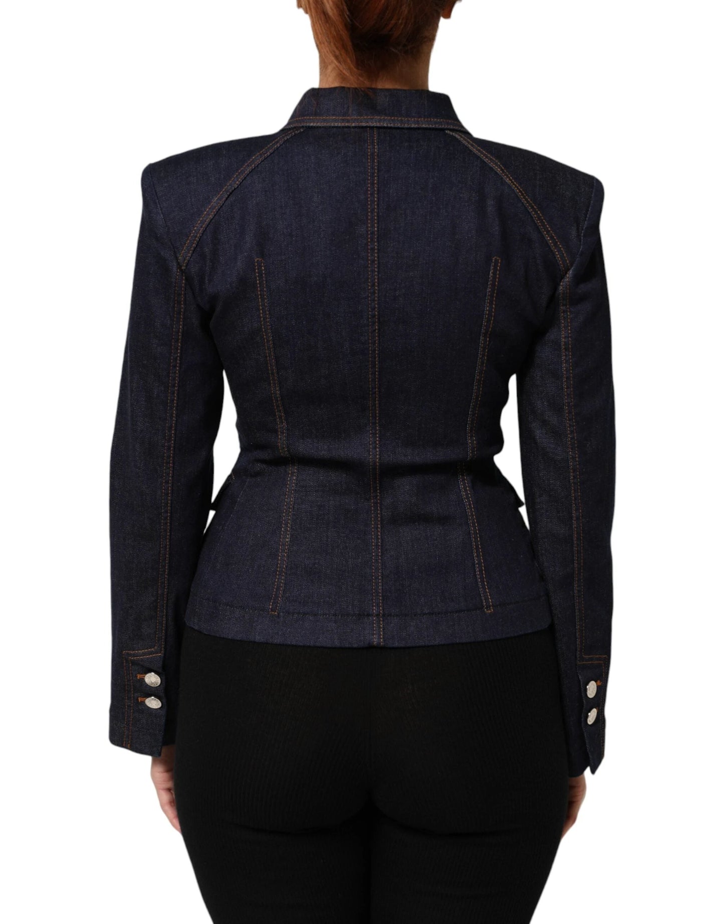 Dolce & Gabbana Dark Blue Cotton Collared Denim Coat Jacket by Dolce & Gabbana
