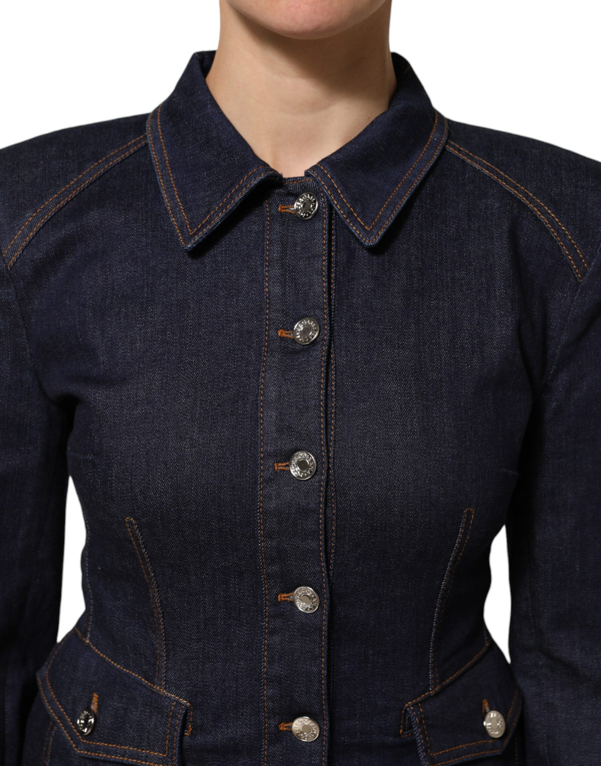 Veste en jean Dolce & Gabbana à col en coton bleu foncé – JKT41615