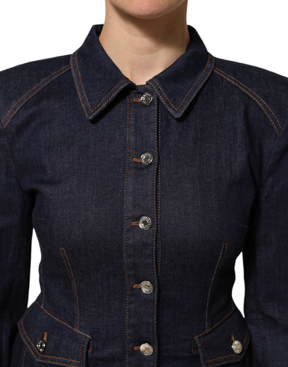 Veste en jean Dolce & Gabbana à col en coton bleu foncé – JKT41615