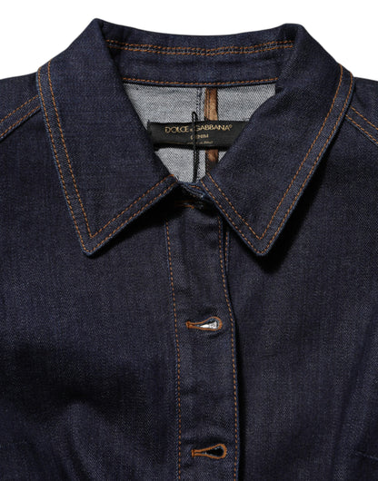 Veste en jean Dolce & Gabbana à col en coton bleu foncé – JKT41615