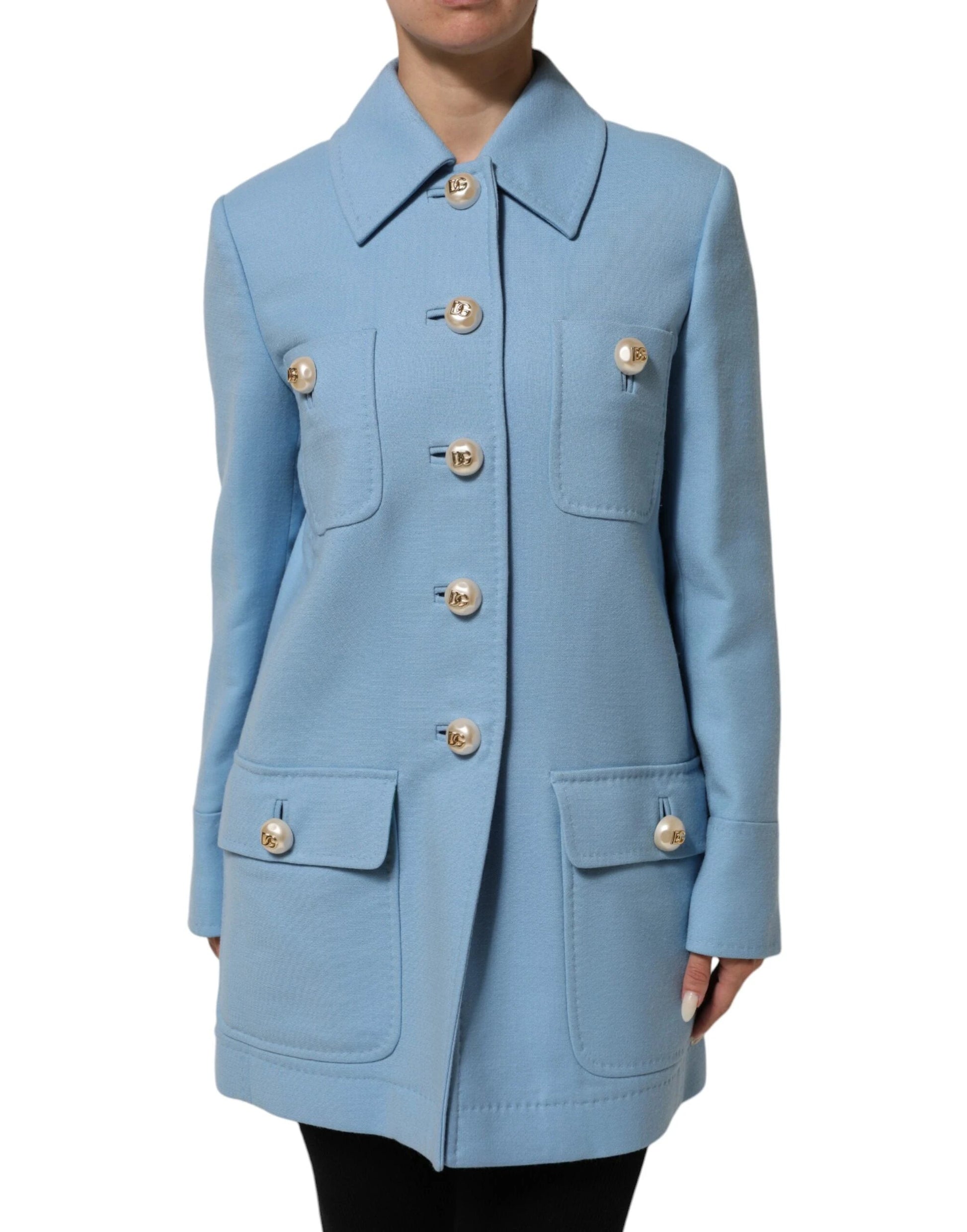 Dolce & Gabbana Blue Buttoned Down Trench Coat Jacket by Dolce & Gabbana