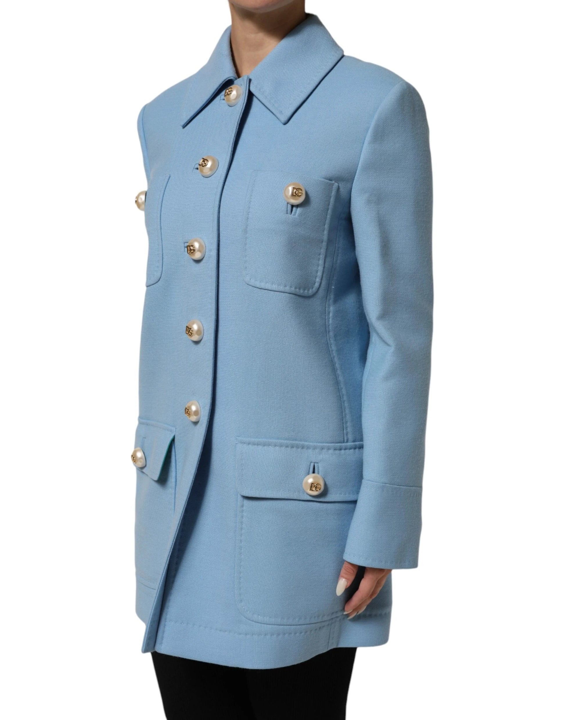Dolce & Gabbana Blue Buttoned Down Trench Coat Jacket by Dolce & Gabbana