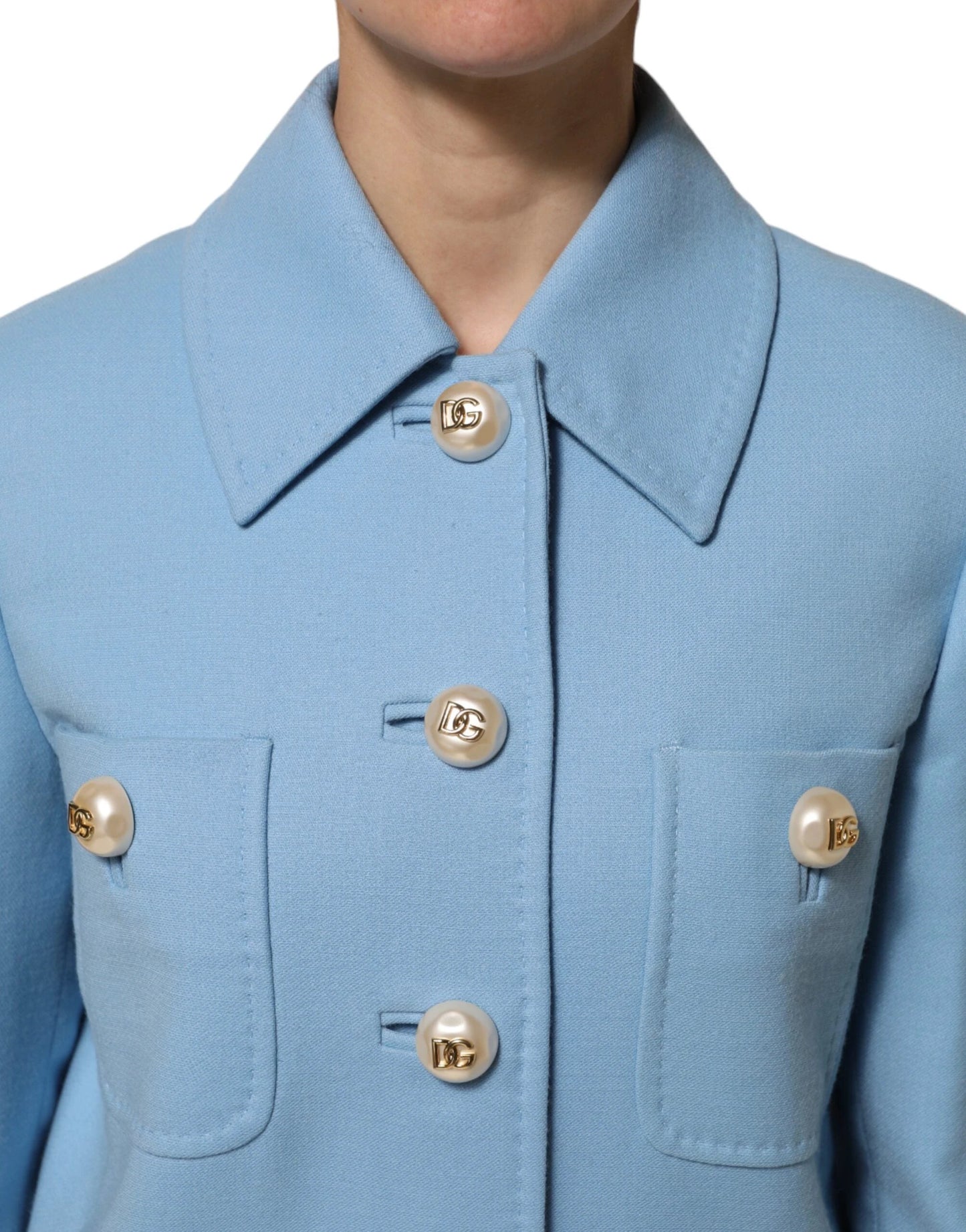Dolce & Gabbana Blue Buttoned Down Trench Coat Jacket by Dolce & Gabbana