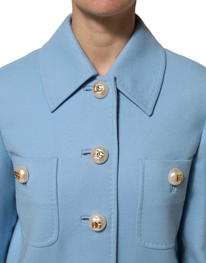 Dolce & Gabbana Blue Buttoned Down Trench Coat Jacket by Dolce & Gabbana